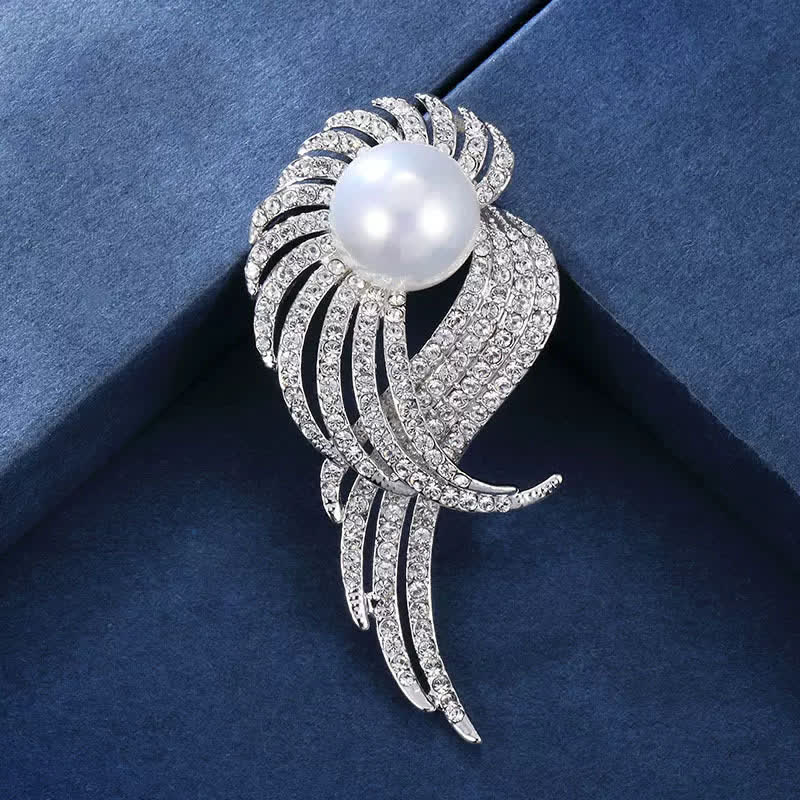 Spilla da donna con perle e piume a forma di ali d'angelo