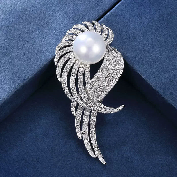 Spilla da donna con perle e piume a forma di ali d'angelo