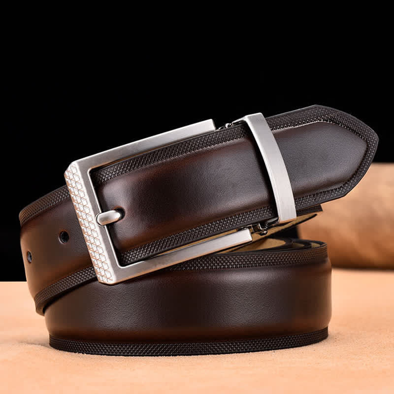 Cintura da uomo in pelle con fibbia nera e argento Noble - Marrone scuro e argento - 46 - image 9