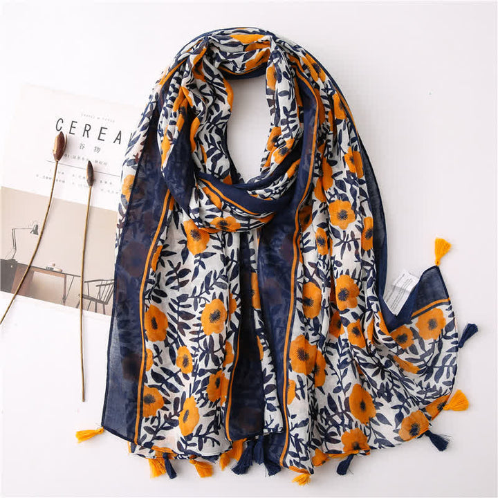 Sciarpa con nappe floreali e stampa bohémien da donna