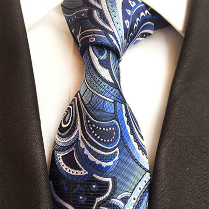 Cravatta da uomo con motivo Paisley illusion blu acciaio e bianco