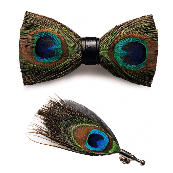 Papillon con piume di pavone verde per bambini con spilla da bavero - image 4