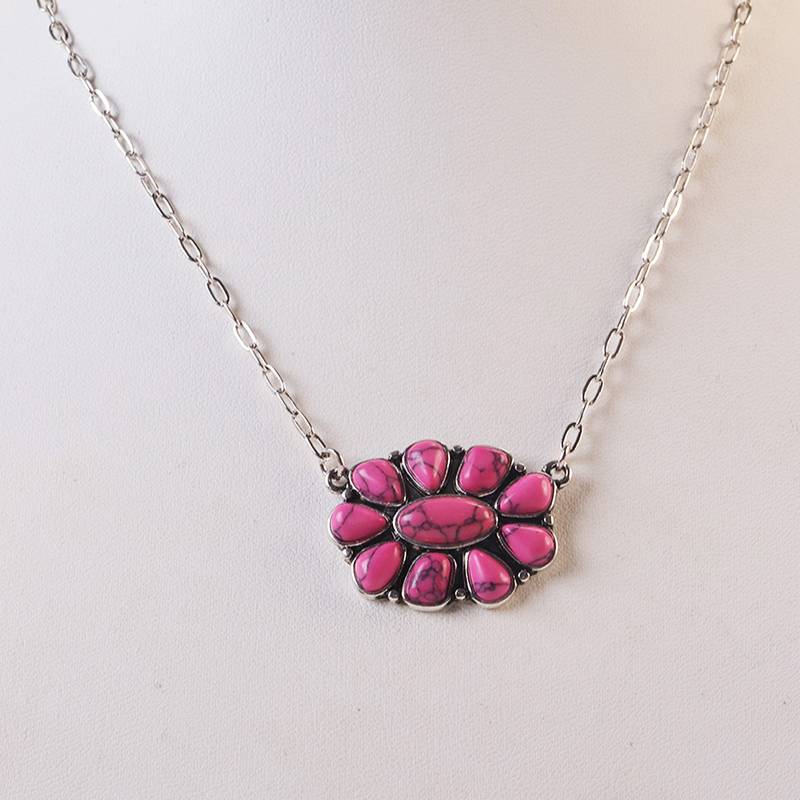 Collana da donna vintage boho con fiore turchese - Rosa - image 6