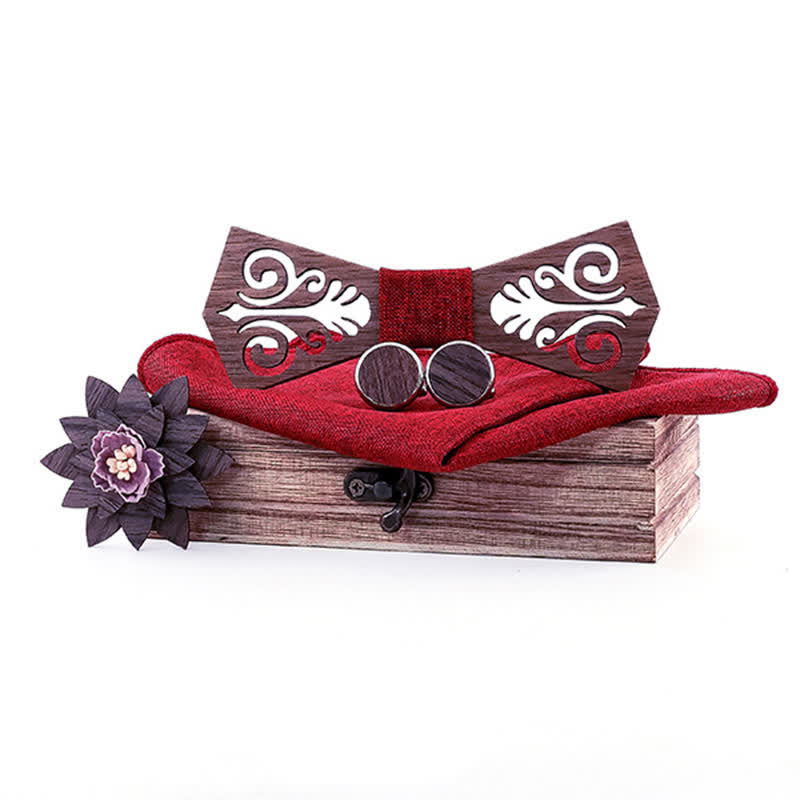 Set di 4 papillon in legno con motivo a fiori cavi da uomo