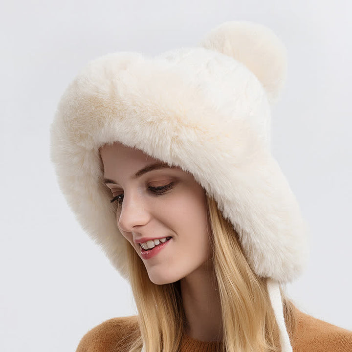 Cappello lavorato a maglia caldo e spesso con pompon tripli da donna
