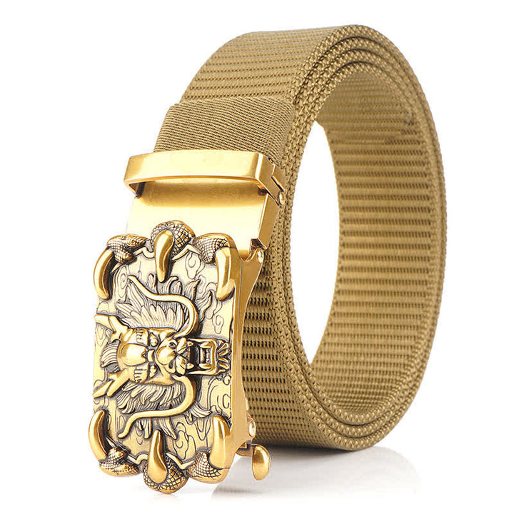 Cintura in nylon con decorazione drago casual da uomo - Cachi / Oro - 48" - image 18