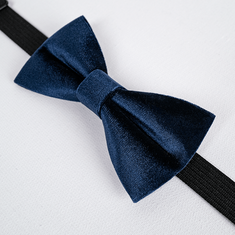 Papillon da uomo in velluto blu navy tinta unita - image 4