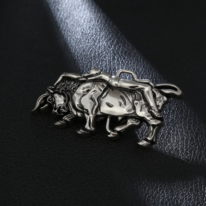 Cintura in pelle con fibbia a forma di toro in argento autentico fai da te da uomo