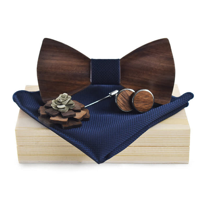 Set di 4 papillon in legno nero vintage da uomo