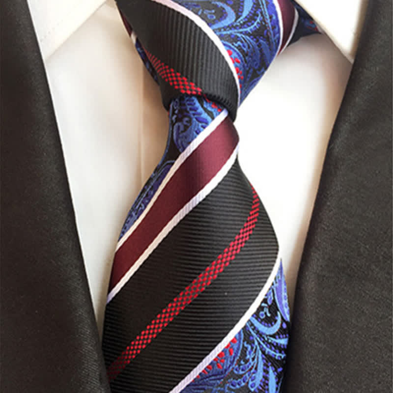 Cravatta da uomo con motivo Paisley a righe blu navy e nero