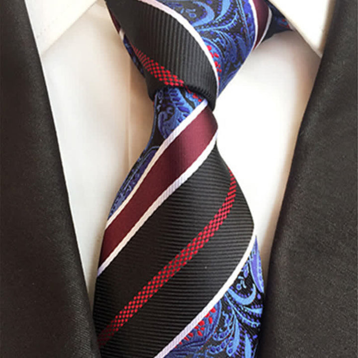 Cravatta da uomo con motivo Paisley a righe blu navy e nero