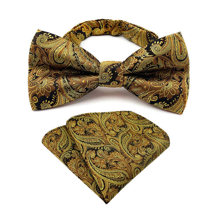 Set da 2 pezzi da uomo con papillon e fazzoletto da taschino con motivo paisley floreale - Oro - image 0