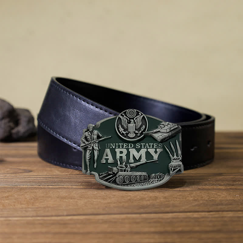 Cintura in pelle fai da te da uomo con fibbia da carro armato dell'esercito degli Stati Uniti