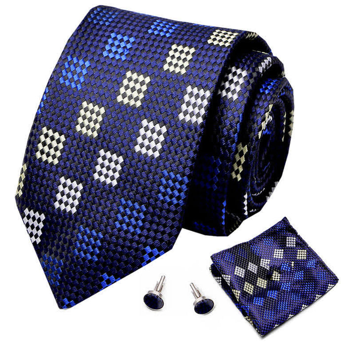 Set di 3 cravatte a scacchi blu navy e gialle da uomo