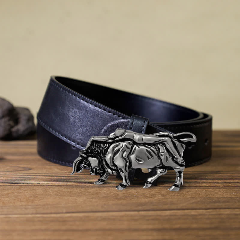 Cintura in pelle con fibbia a forma di toro in argento autentico fai da te da uomo