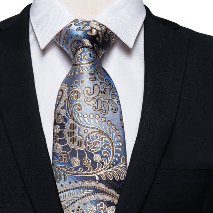 Cravatta da uomo con motivo Paisley blu e champagne