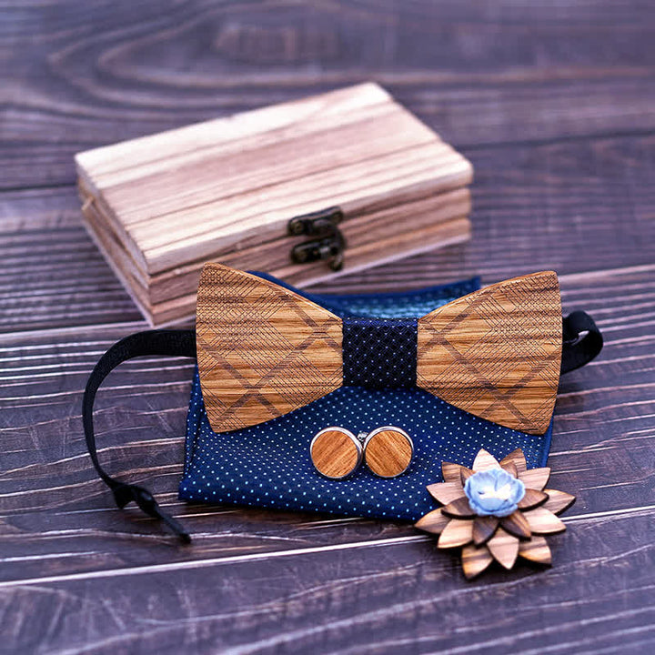 Set di 4 papillon in legno a quadri classici da uomo