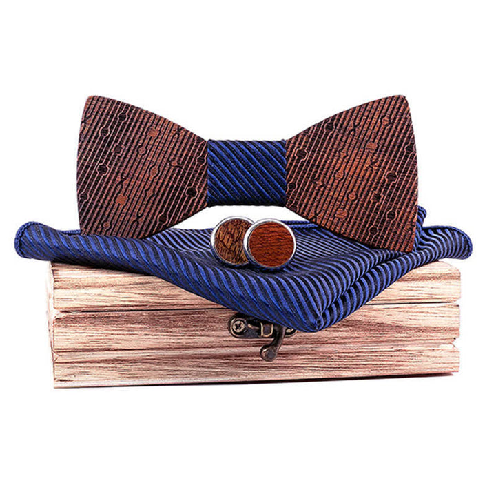 Set di 3 papillon in legno a forma di foglie cave da uomo - Twill blu navy - image 7