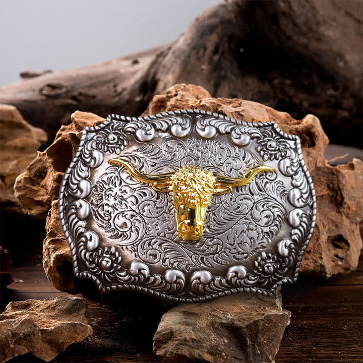 Cintura in pelle fai da te con fibbia in argento anticato Longhorn Bull da uomo
