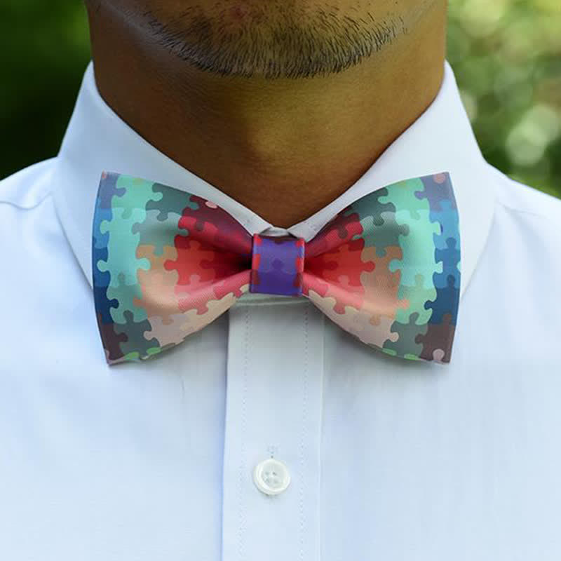 Papillon multicolore da uomo con motivo a puzzle