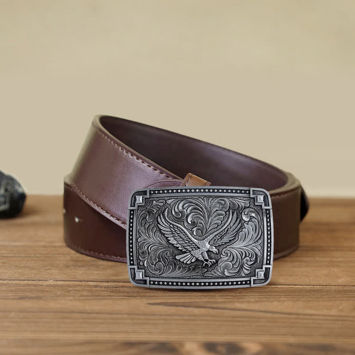 Cintura in pelle con fibbia "Soaring Eagle In Dreamy Sky" fai da te da uomo - Argento antico - Cintura PU marrone (40) - image 12