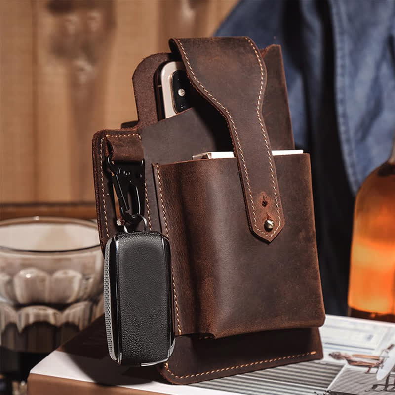 Borsa a tracolla in pelle Crazy Horse minimalista per telefono - image 0