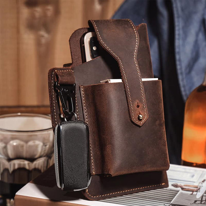 Borsa a tracolla in pelle Crazy Horse minimalista per telefono - image 0