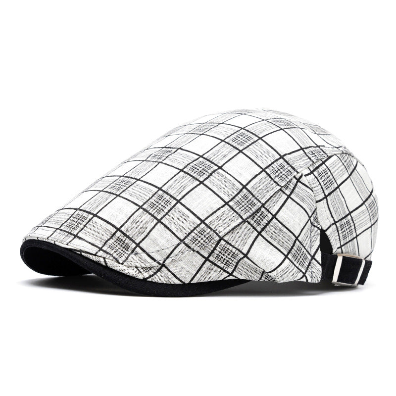 Cappello basco a righe e quadri in puro cotone, moda primavera ed estate - Griglia bianca - Regolabile (22"-24") - image 10