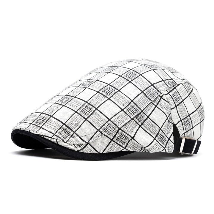 Cappello basco a righe e quadri in puro cotone, moda primavera ed estate - Griglia bianca - Regolabile (22"-24") - image 10