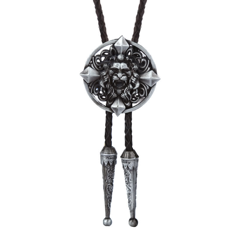 Cravatta Bolo a forma di animale con leone che ulula - Argento antico - image 7
