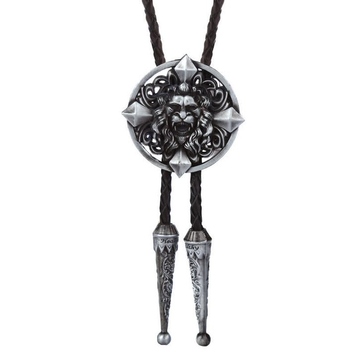 Cravatta Bolo a forma di animale con leone che ulula - Argento antico - image 7
