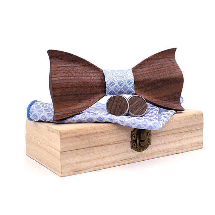 Set di 3 papillon in legno di noce nero 3D da uomo - Blu cielo - image 8