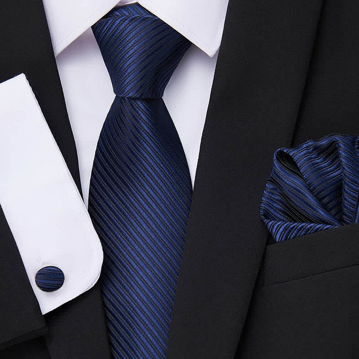 Set di 3 cravatte da uomo in twill blu navy tinta unita