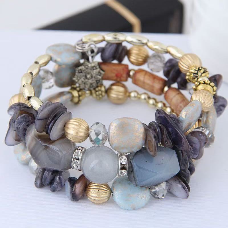 Bracciale vintage bohémien multistrato con perline di turchese, agata e cristallo. - Grigio chiaro - image 12