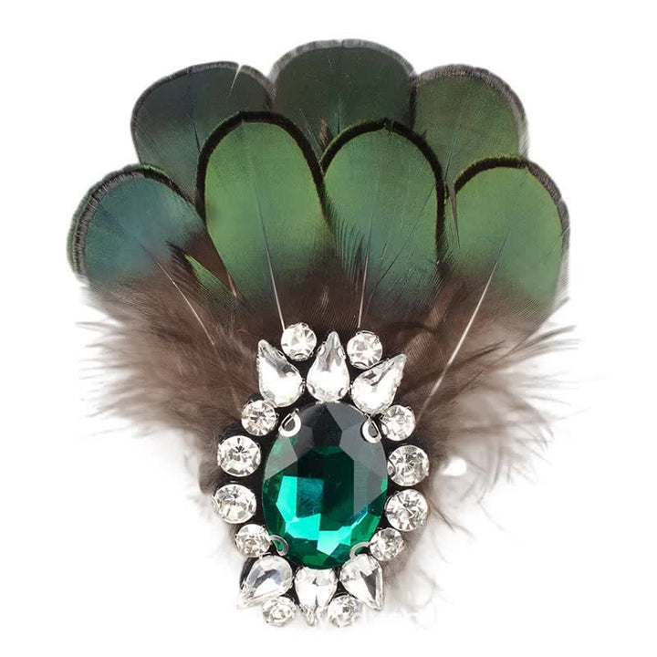 Spilla da donna con piuma di cristallo verde scuro