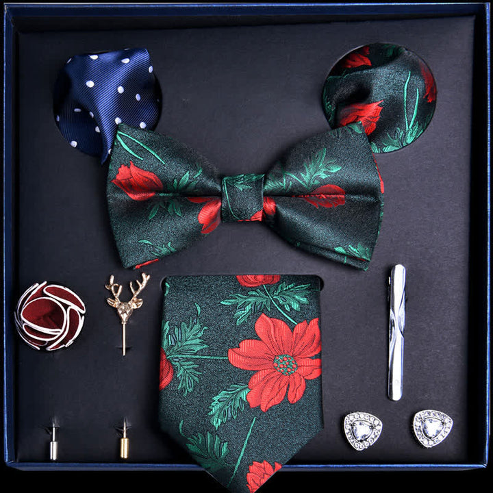 8 pezzi verde foresta e foglie rosse fiore cravatta papillon vogue scatola regalo
