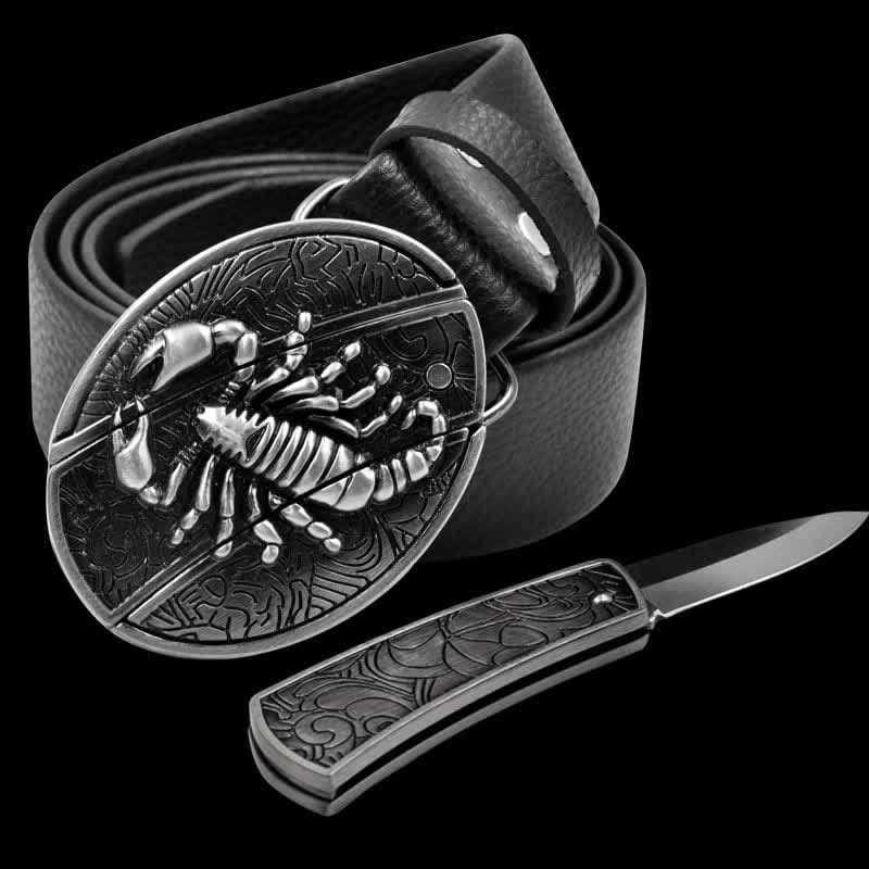 Cintura in pelle Scorpion da uomo con coltello pieghevole