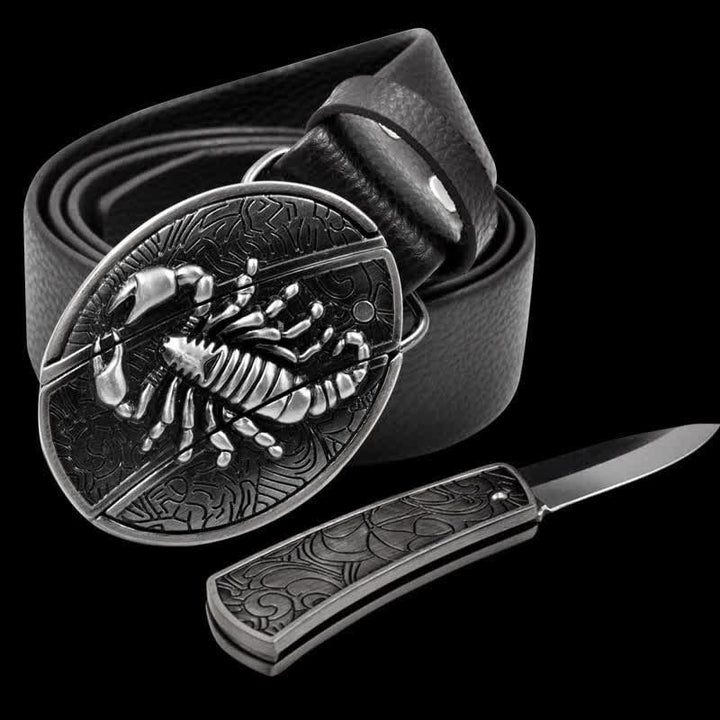 Cintura in pelle Scorpion da uomo con coltello pieghevole
