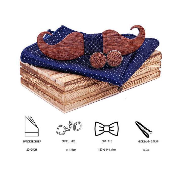 Set di 3 papillon in legno con baffi da uomo