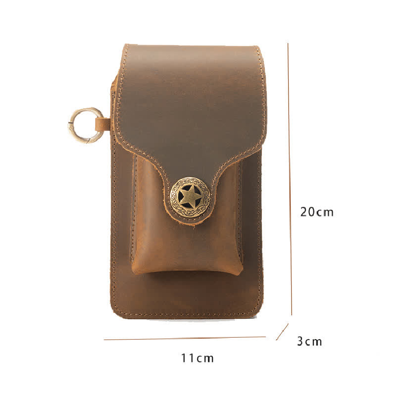 Borsa da cintura per telefono con fibbia magnetica a stella in pelle per esterni