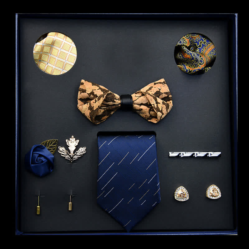 8 pezzi oro e blu classico da uomo papillon business regalo in scatola - Oro e blu - image 0
