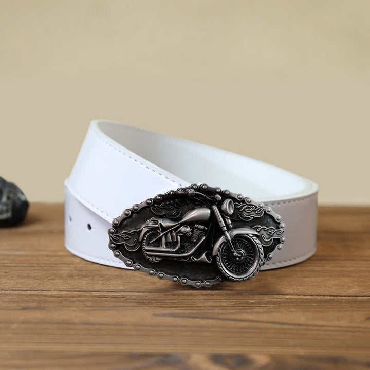 Cintura in pelle con fibbia da motocicletta a forma di locomotiva fai da te da uomo - Argento - Cintura PU bianca (40) - image 5