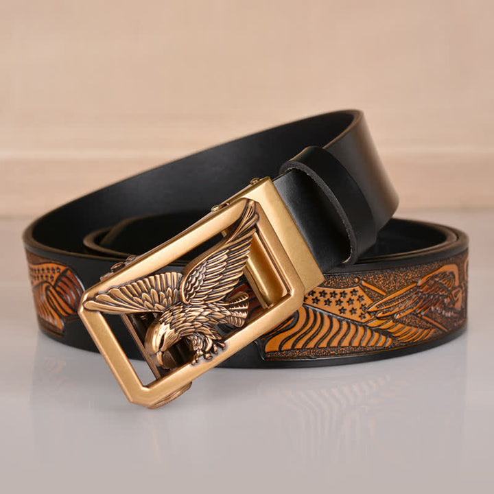 Cintura in pelle goffrata con fibbia Hollow Eagle da uomo