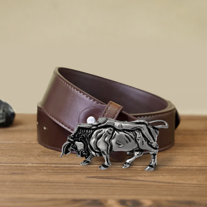 Cintura in pelle con fibbia a forma di toro in argento autentico fai da te da uomo