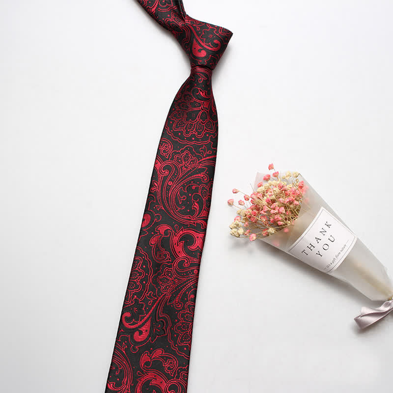 Cravatta casual di lusso da uomo con motivo Paisley audace - Rosso e nero - image 2