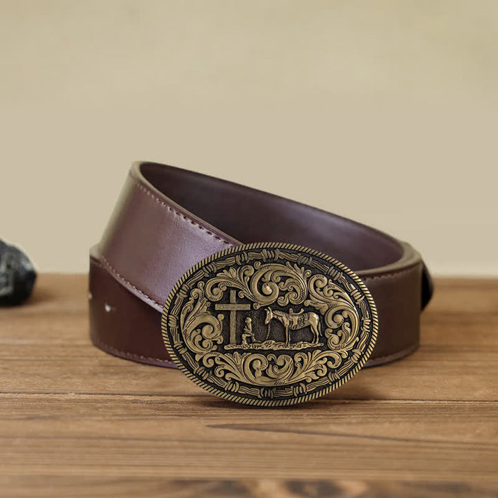 Cintura in pelle con fibbia ovale da cowboy fai da te da uomo