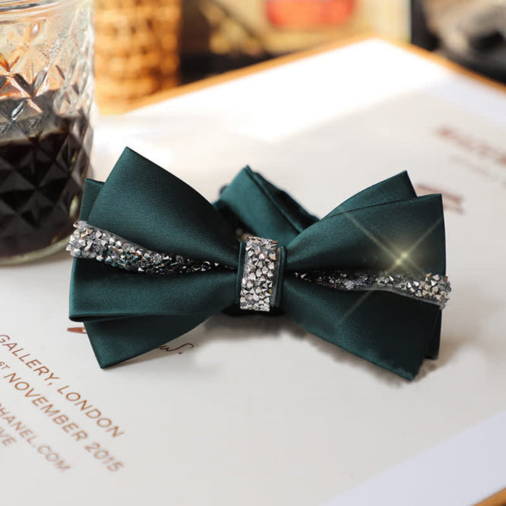 Set da uomo con papillon e fazzoletto da taschino in raso con strass scintillanti
