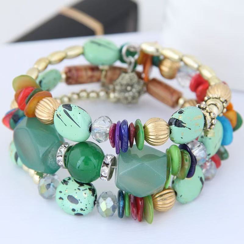 Bracciale vintage bohémien multistrato con perline di turchese, agata e cristallo. - Multicolore e verde - image 13