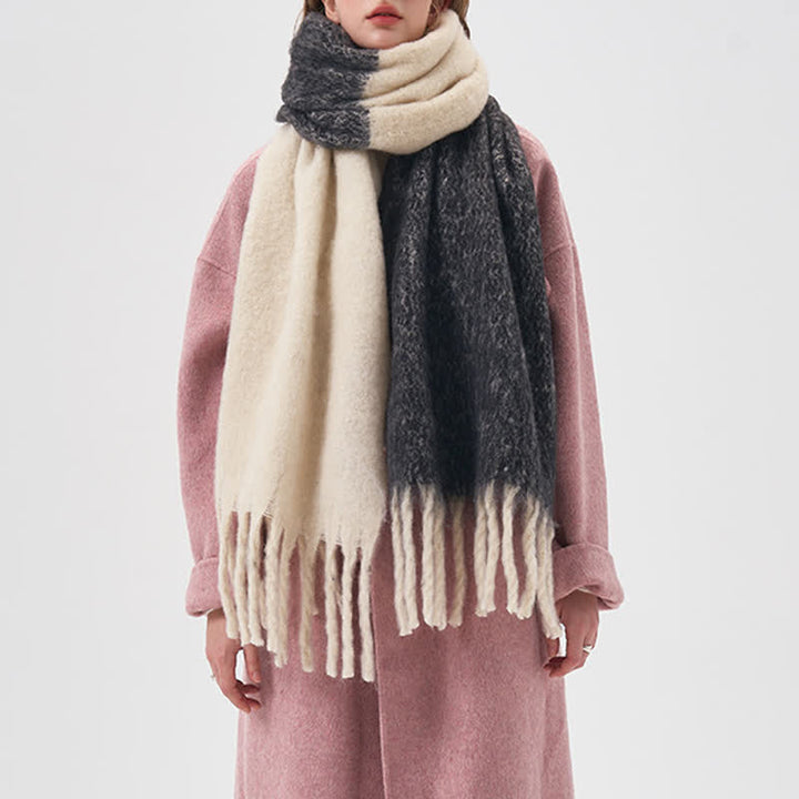 Sciarpa con frange bicolore semplice invernale da donna - image 0