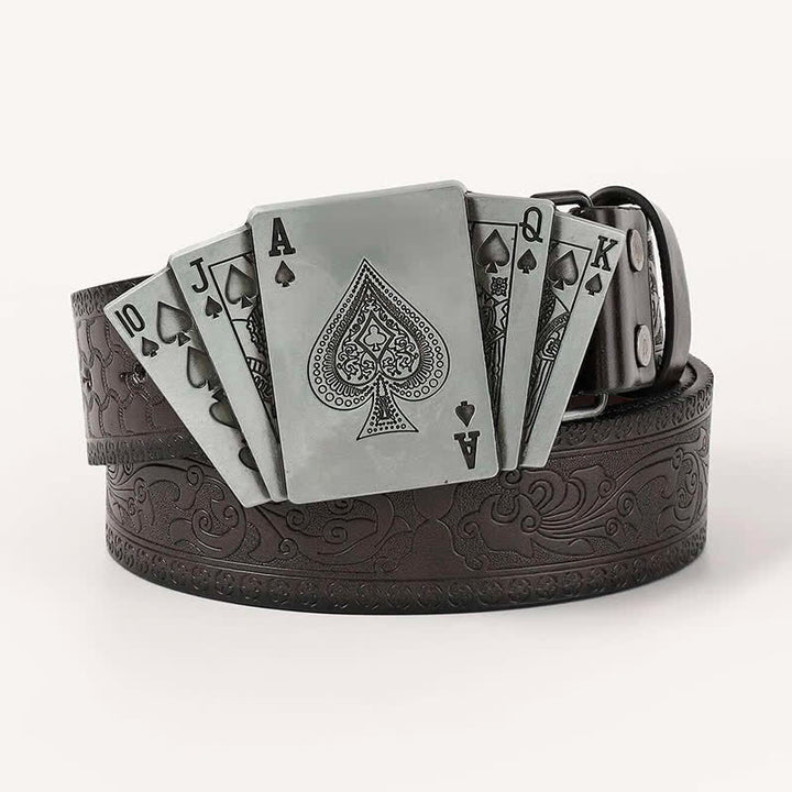 Cintura in pelle da gioco per uomo con carte da gioco e poker